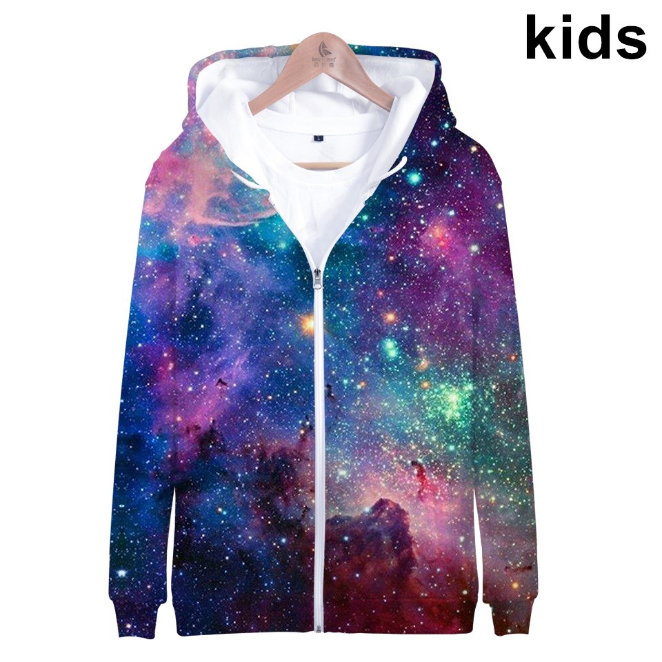 Street Fashion Zip Up Hoodie - 코트 스타 스페이스 갤럭시 후드 후드티