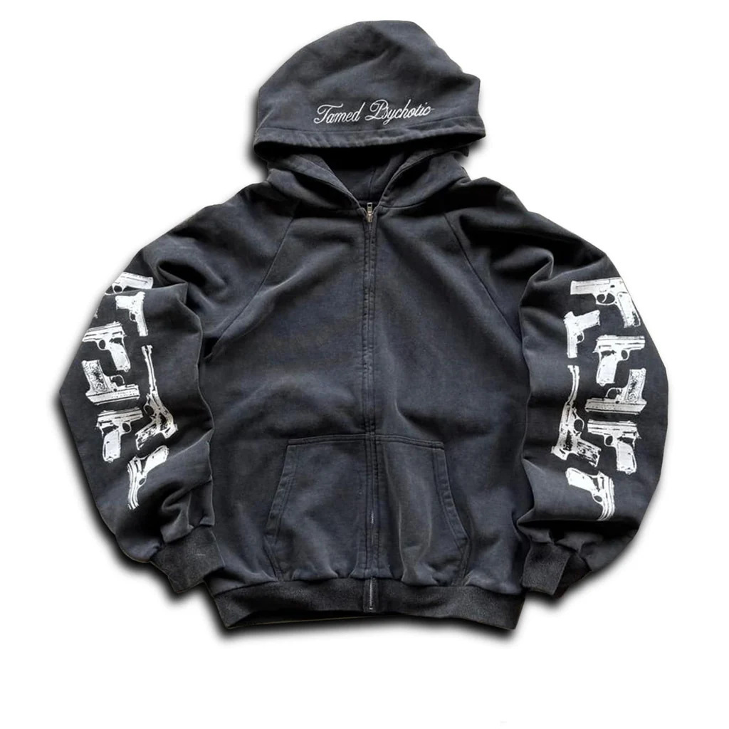 Street Fashion Zip Up Hoodie - 미국 스트리트 스타일, 소수민족의 창의적인 총기