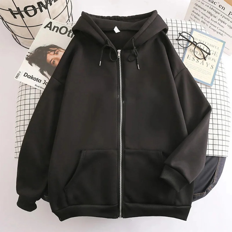 Street Fashion Zip Up Hoodie - 하이 스트리트 후드티 남성 단색 지퍼업