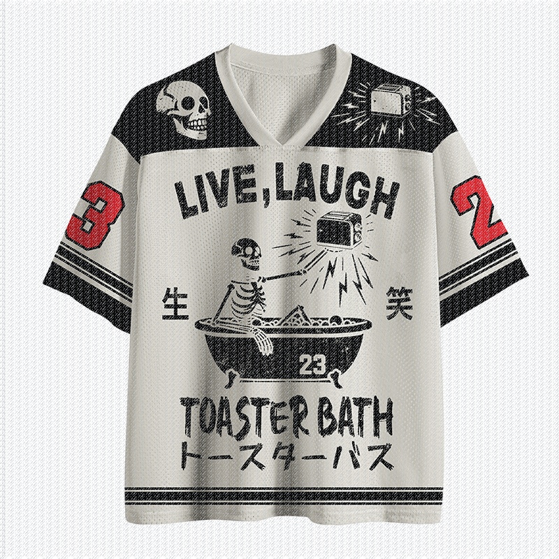 Street Fashion Jersey - V넥 화이트 블랙 컬러 블록 메쉬