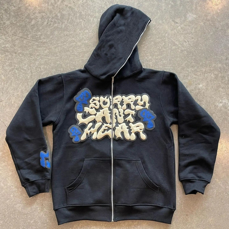 Street Fashion Zip Up Hoodie - 미국 복고풍 별과 편지 인쇄 지퍼
