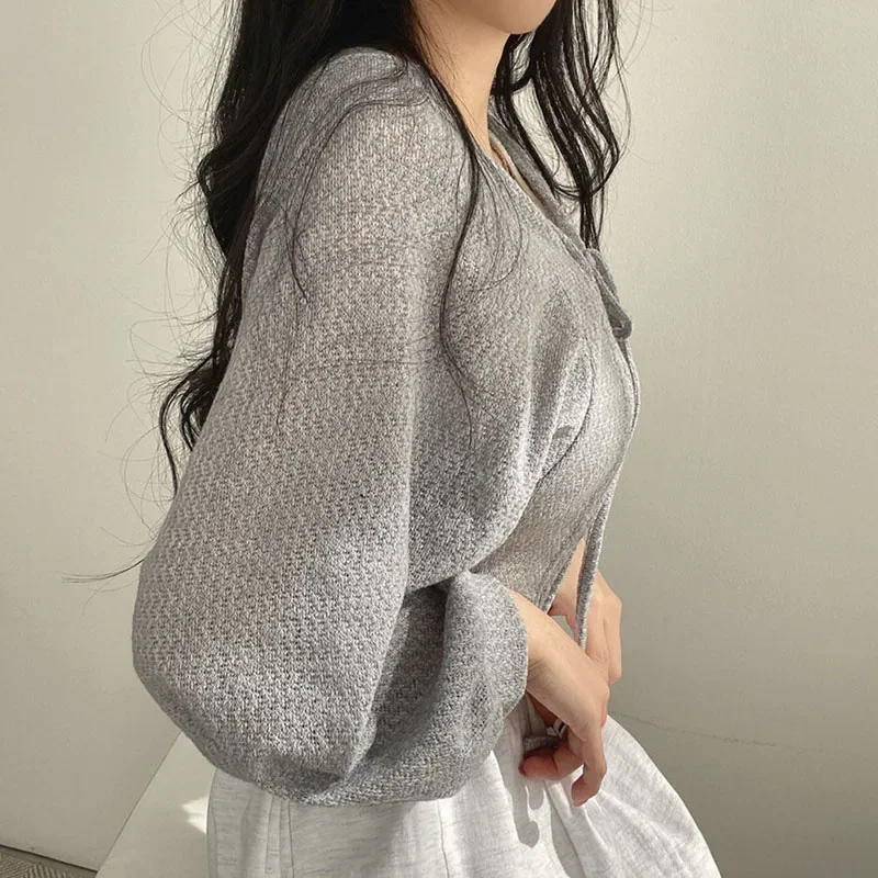 여름 여성 니트 카디건 흰색 얇은 선 스크린 레이스 업 - Korean Street Fashion Female 리뷰 및 가격