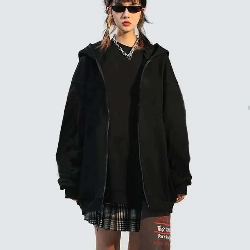 하이 스트리트 후드티 남성 단색 지퍼업 긴팔 루즈핏 재 - Street Fashion Zip Up Hoodie 리뷰 및 가격