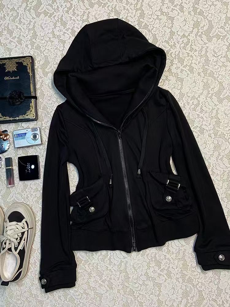 블랙 패션 신상 트렌드 여성 캐주얼 후드티 레트로 고딕 - Street Fashion Zip Up Hoodie 리뷰 및 가격