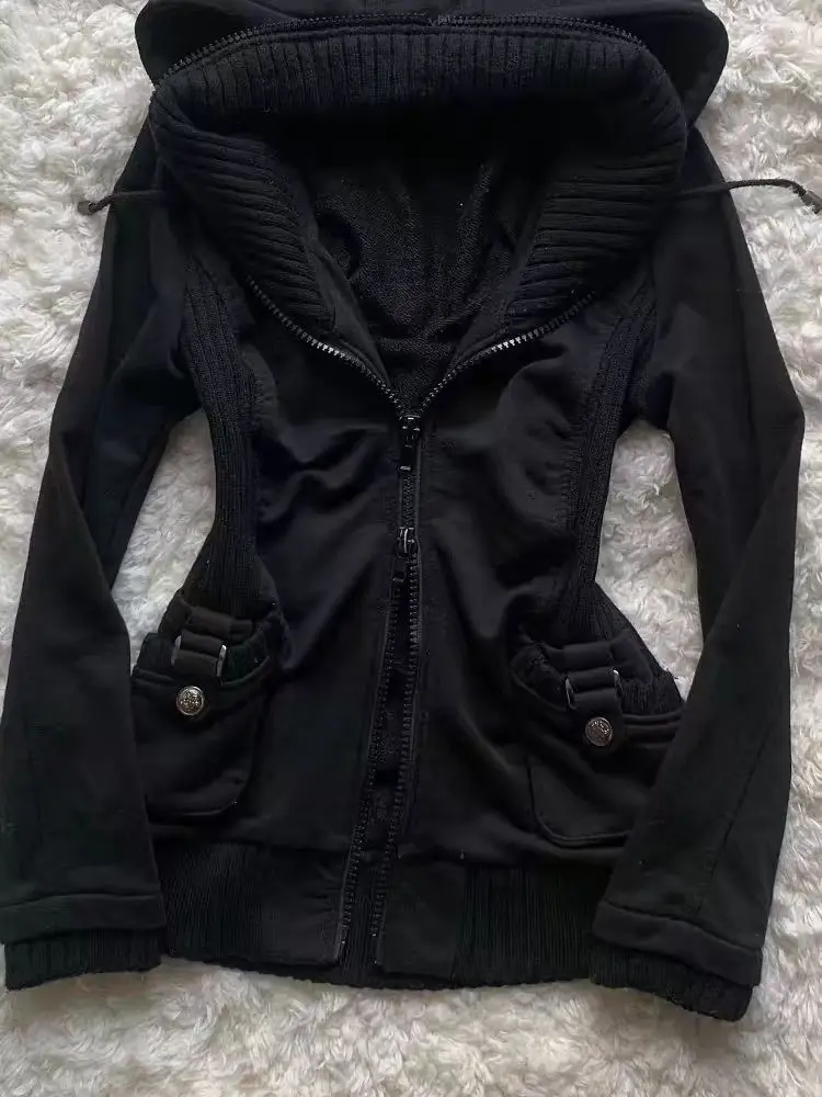 블랙 패션 신상 트렌드 여성 캐주얼 후드티 레트로 고딕 - Street Fashion Zip Up Hoodie 리뷰 및 가격