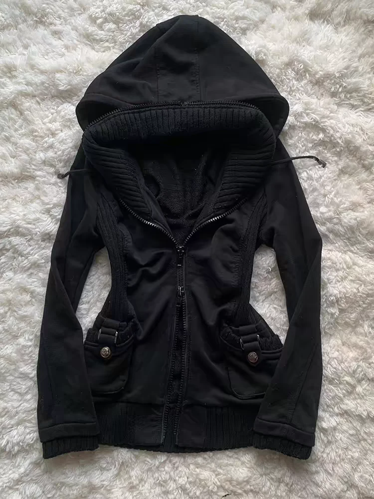 블랙 패션 신상 트렌드 여성 캐주얼 후드티 레트로 고딕 - Street Fashion Zip Up Hoodie 리뷰 및 가격