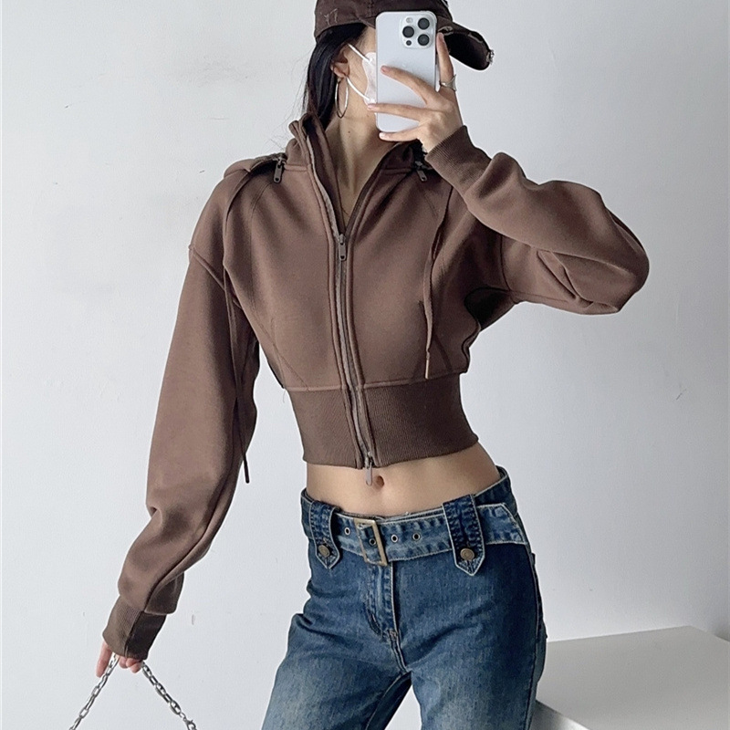 여성 크롭 후드티 스웨트셔츠 패션 솔리드 컬러 탈부착  - Street Fashion Zip Up Hoodie 리뷰 및 가격