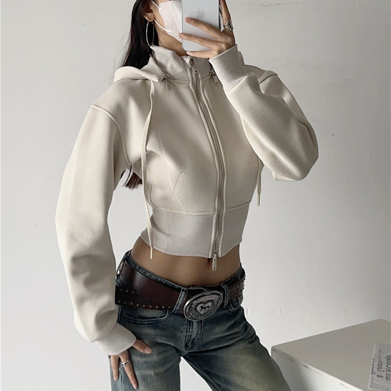 여성 크롭 후드티 스웨트셔츠 패션 솔리드 컬러 탈부착  - Street Fashion Zip Up Hoodie 리뷰 및 가격