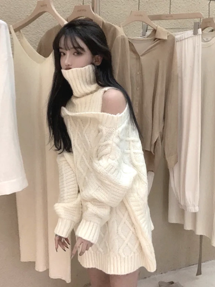 여성용 터틀넥 니트 스웨터, 한국 스타일, 와일드 니트 - Korean Street Fashion Female 리뷰 및 가격