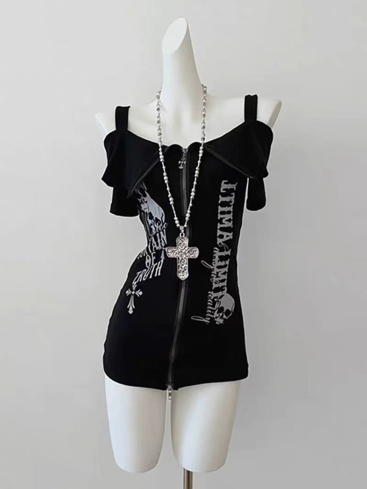 고딕 블랙 Y2K 하위 문화 해골 프린트 지퍼 코트 여 - Street Fashion Zip Up Hoodie 리뷰 및 가격