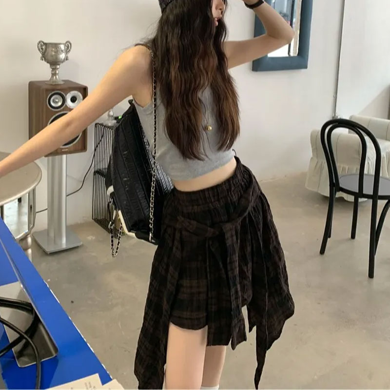 패션 불규칙한 빈티지 격자 무늬 한국 미니 스커트 여름 - Korean Street Fashion Female 리뷰 및 가격